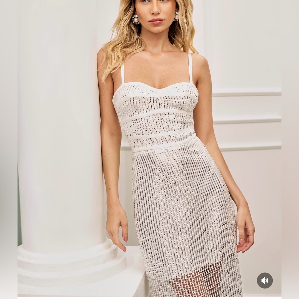 Skazi Brazilian Brand midi Dress with silver sequin